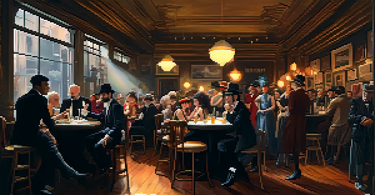 A surreal performance art scene in a café, featuring eccentric artists performing nonsensical poetry and dance amidst a captivated audience.