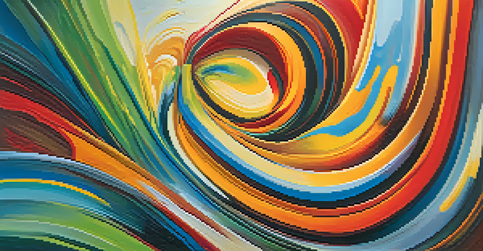 An abstract artwork with vibrant warm colors and contrasting cool tones creating dynamic energy.