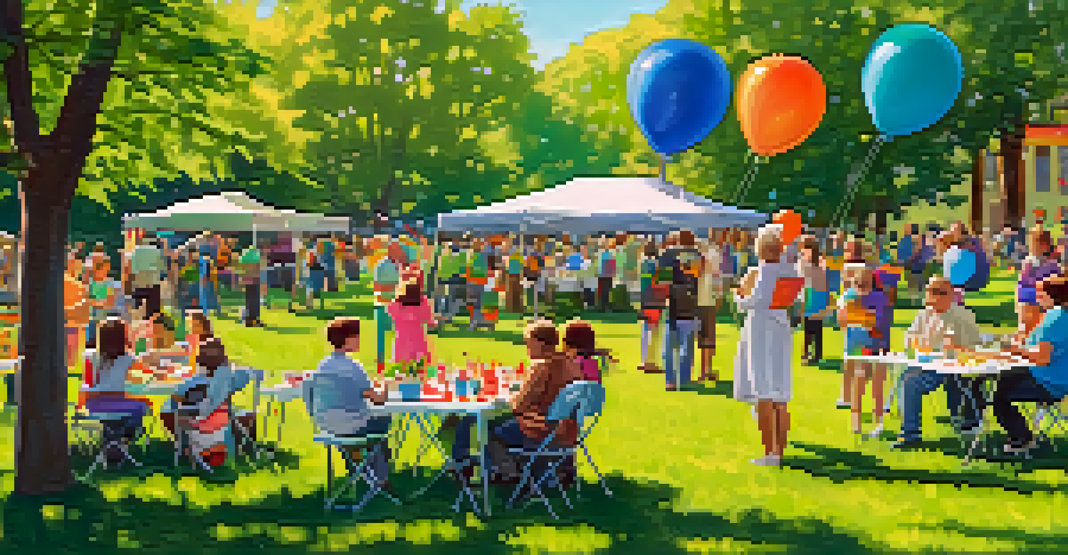 Artists and community members engaging at a vibrant outdoor art event, with colorful artwork and children painting.