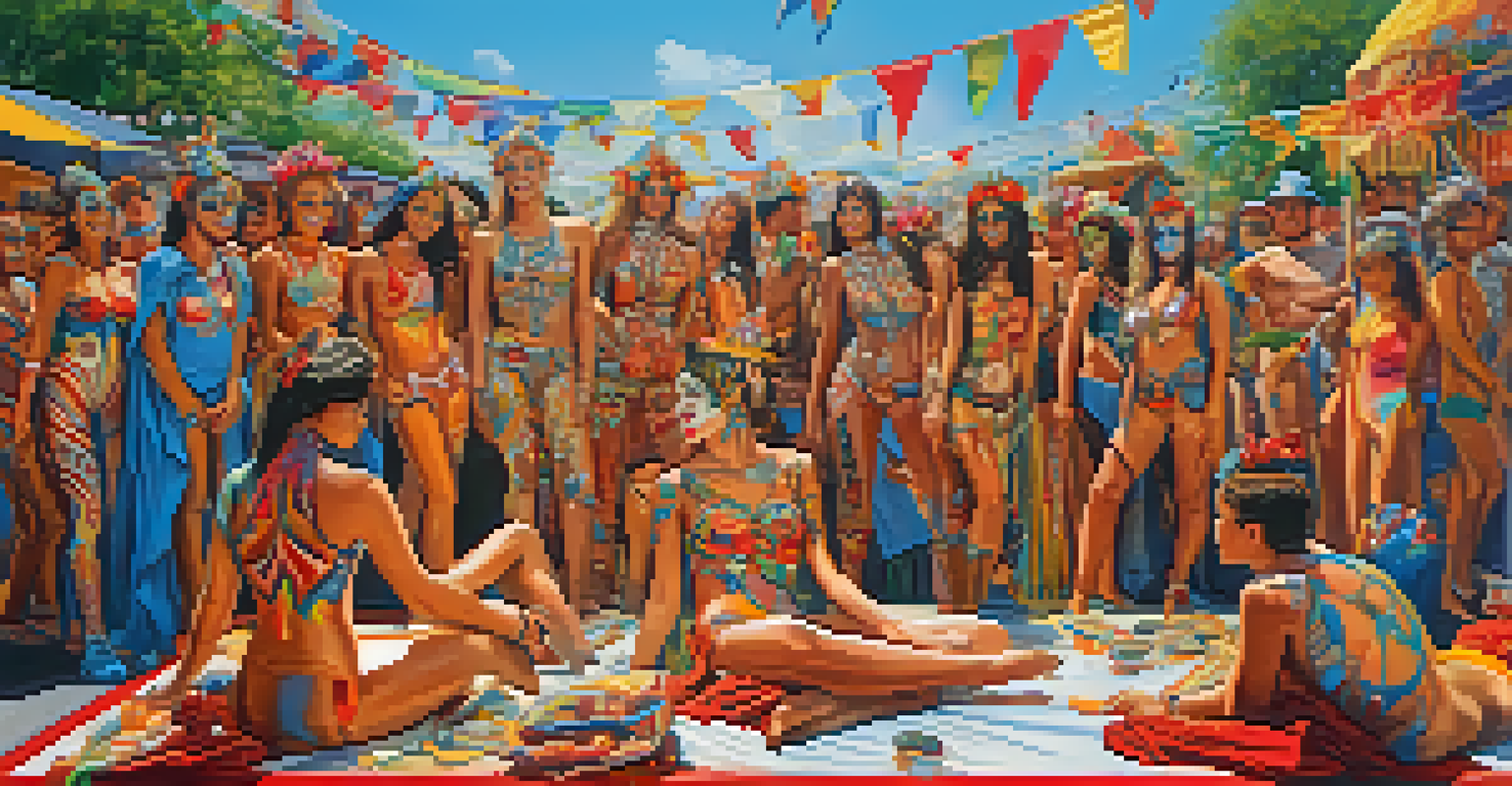 A vibrant body painting festival with models showcasing elaborate body art and artists at work in a festive setting.