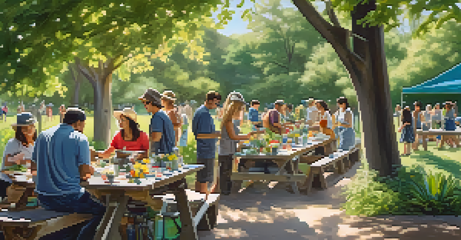 Participants enjoying an outdoor pottery workshop in a park, surrounded by nature and engaging in creative activities.