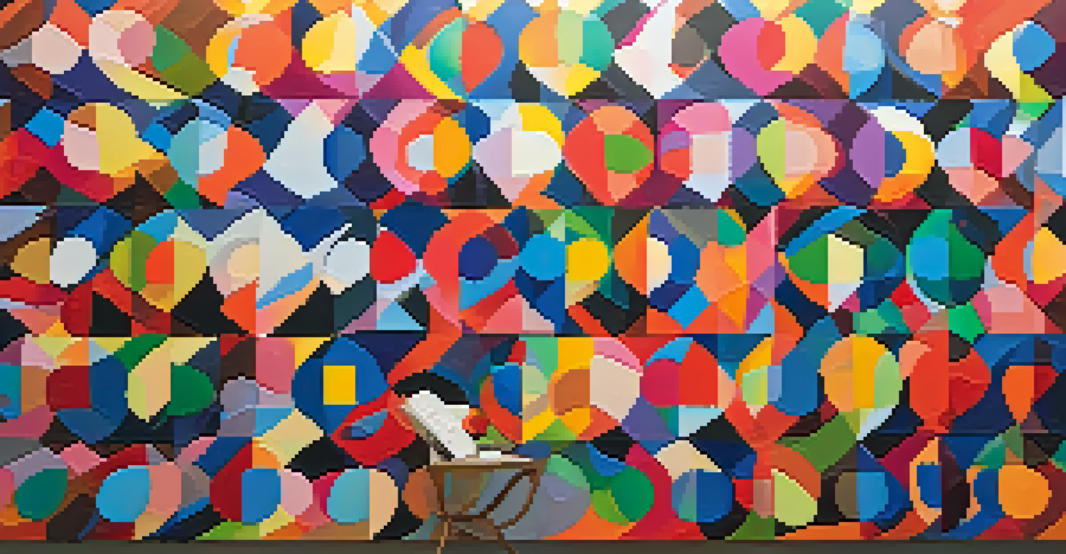 A close-up of an interactive art installation with diverse hands adding colorful patterns to a canvas.