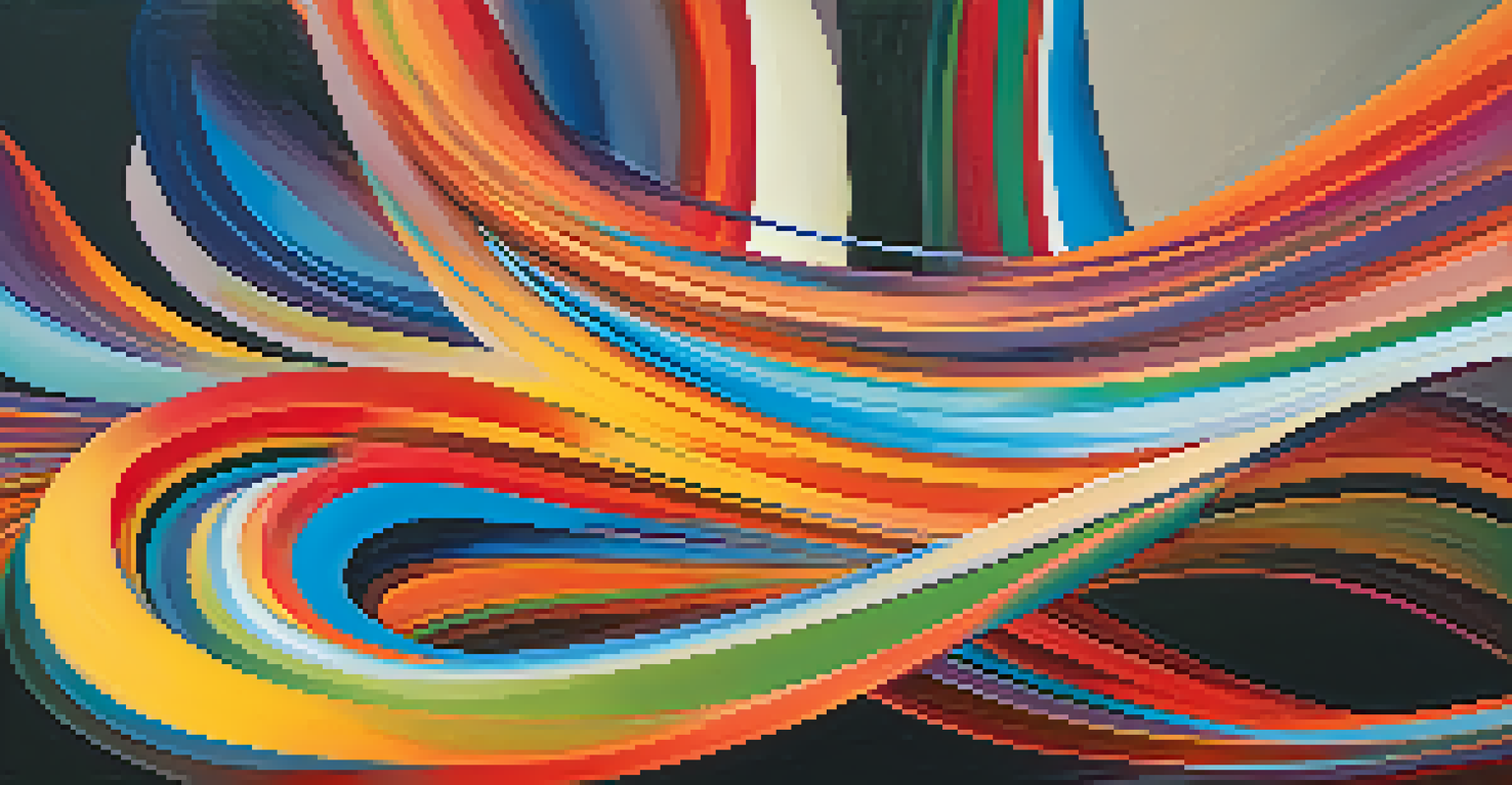 An abstract painting with sweeping lines and bold colors, suggesting motion and inspired by dance movements.