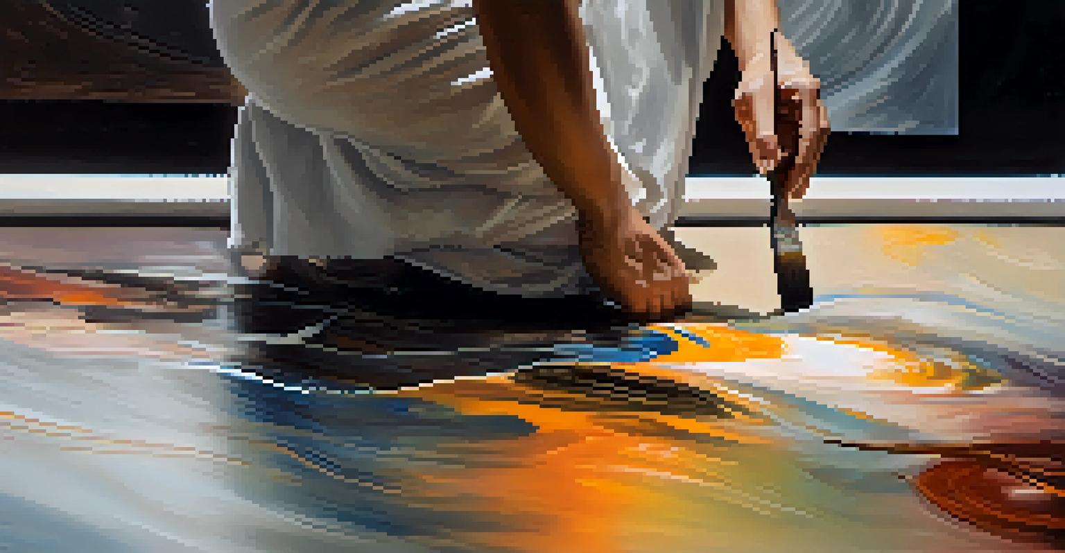 A close-up of an abstract painting on canvas, depicting emotional expression with vibrant colors and rich textures.