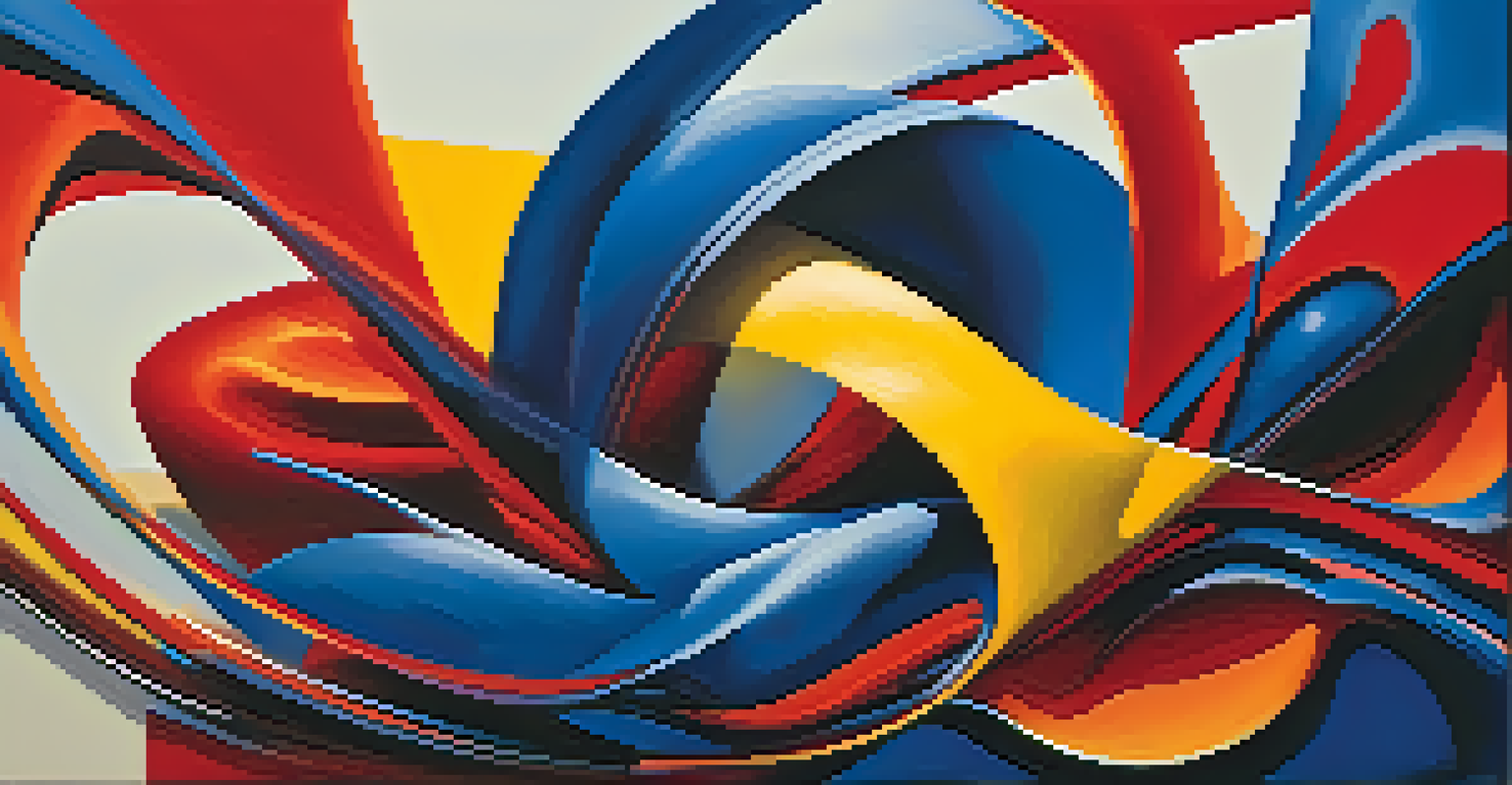 An abstract artwork with bold, contrasting colors swirling together, set against a soft gradient background.