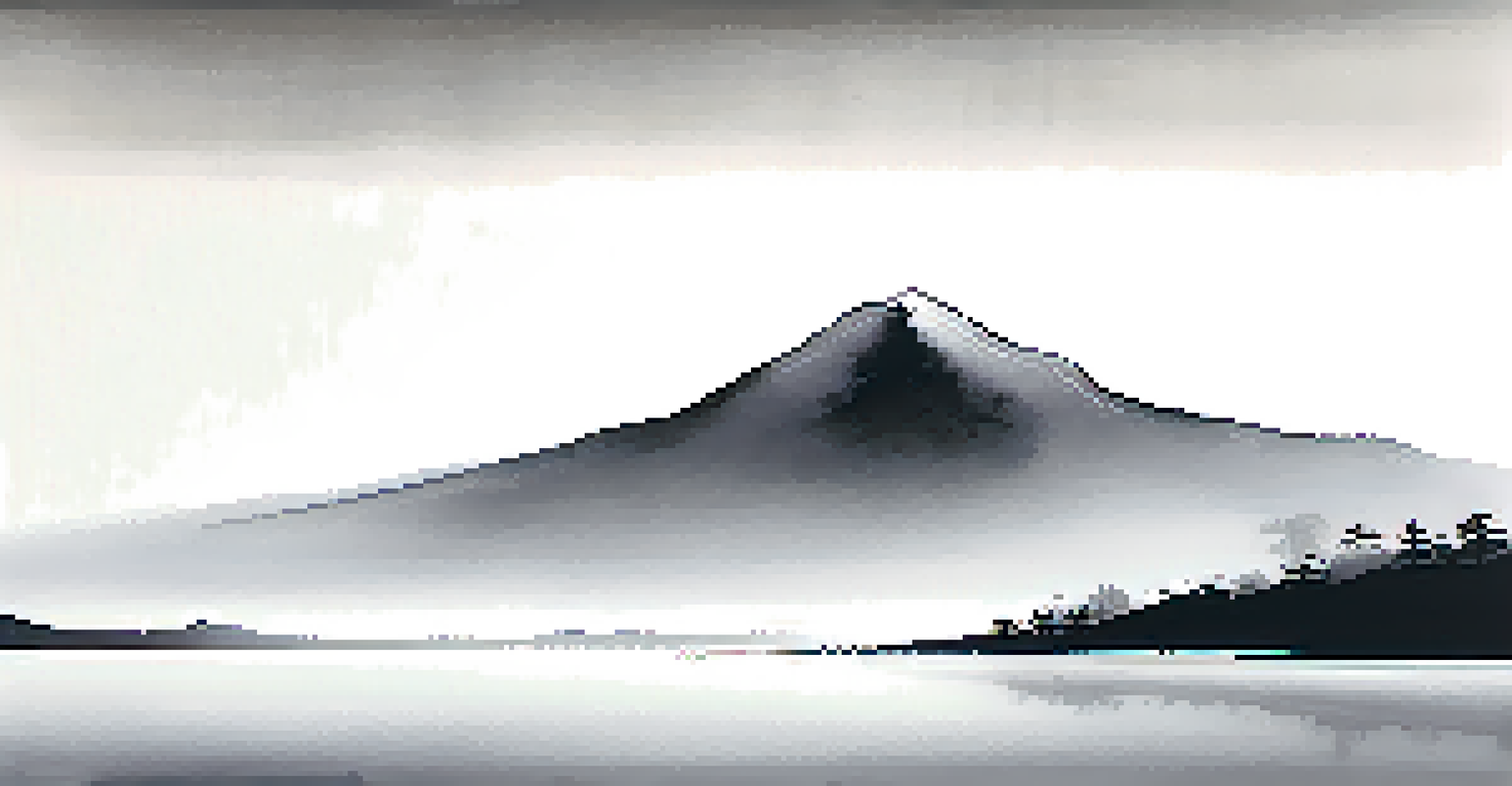 A minimalist ink painting of a solitary mountain against an empty sky, highlighting simplicity and tranquility.