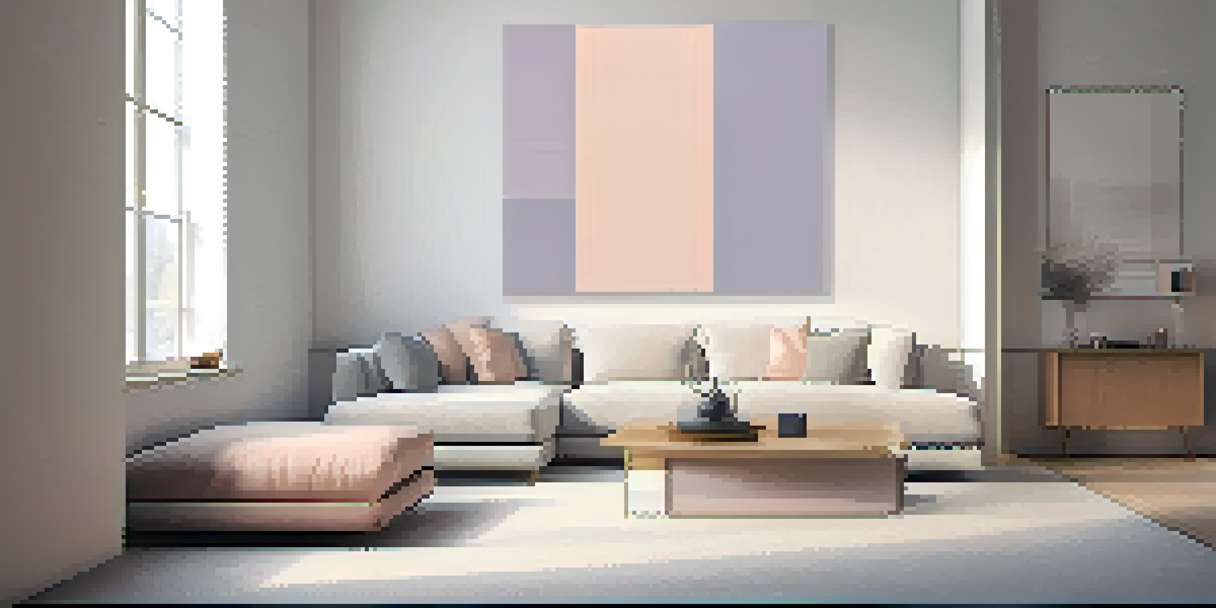 A minimalist painting with soft pastel colors and geometric shapes, emphasizing negative space and tranquility.