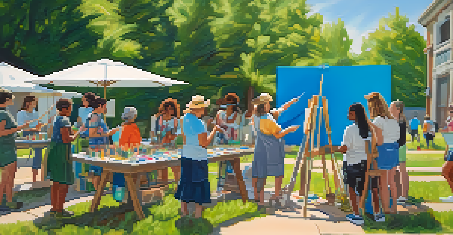 Women artists conducting an outdoor workshop with participants of various ages, surrounded by nature and art materials.