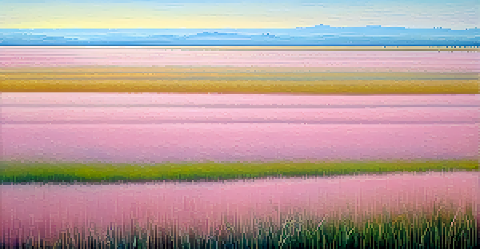 A color field painting with soft, blended rectangular fields of pastel colors, evoking a sense of tranquility.