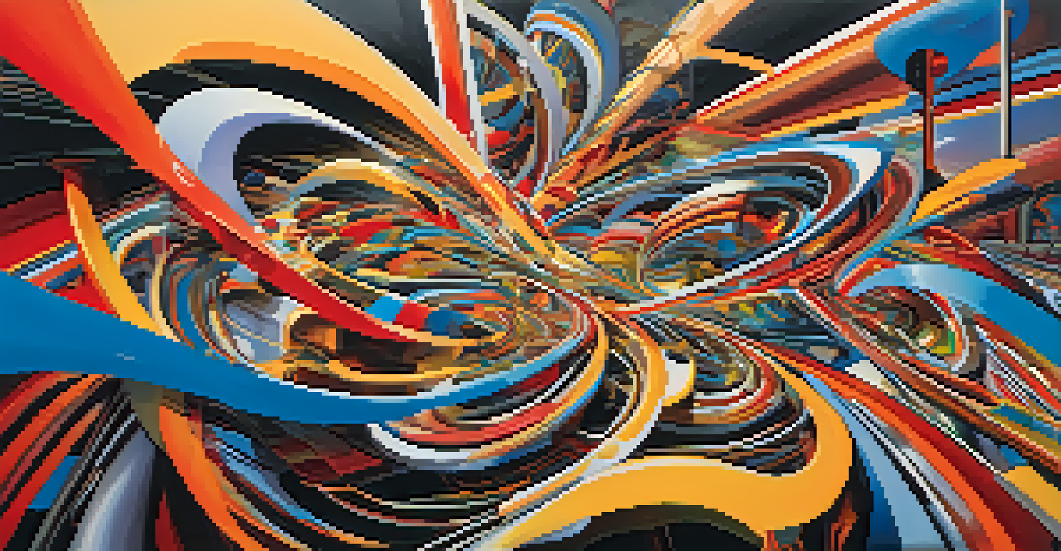 An abstract image depicting swirling colors and stylized machinery, representing the sensation of speed and modern technology.