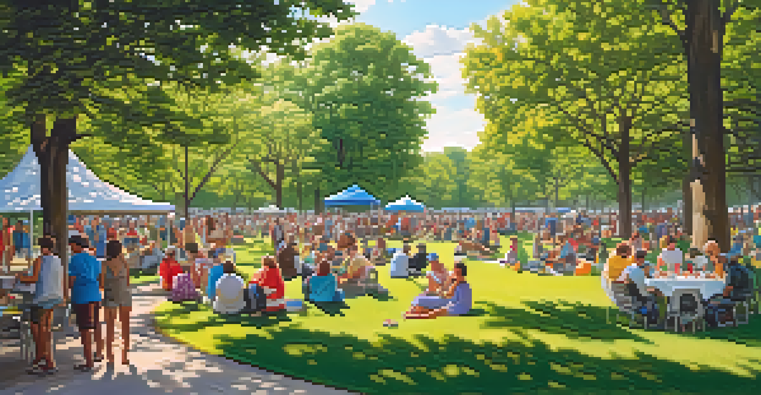 A community gathering in a park with artists painting large canvases that depict social issues, surrounded by a diverse group of people.