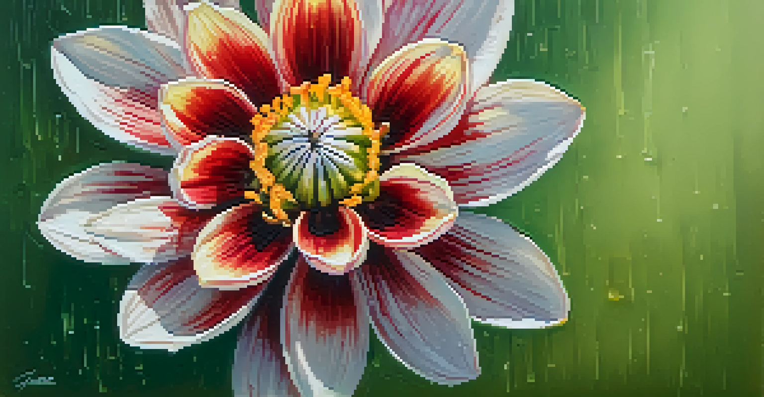 A detailed watercolor painting of a flower in bloom with vibrant petals and a soft background, emphasizing sharp contrasts.