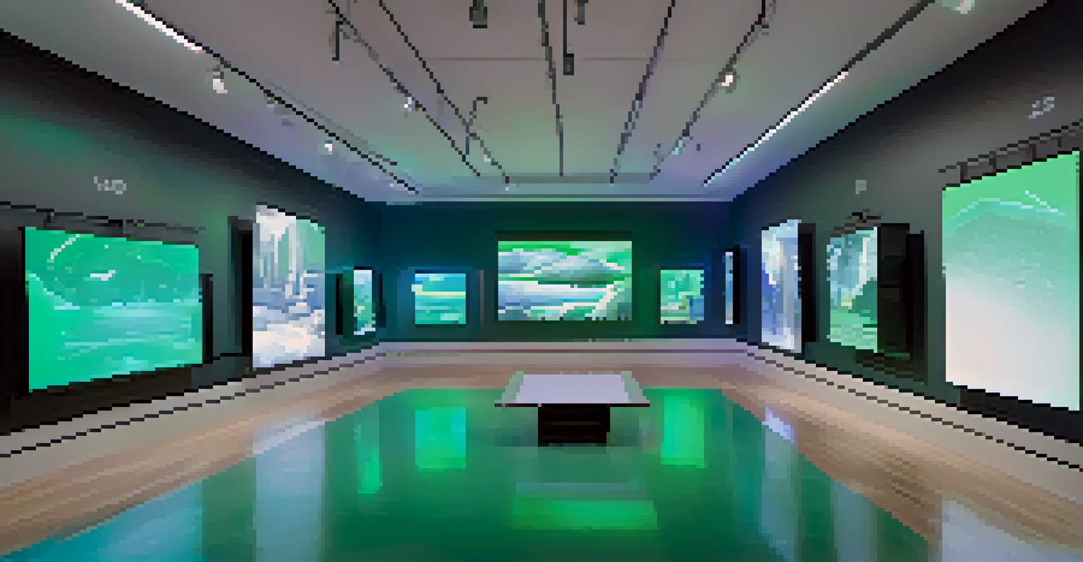 A futuristic art studio with digital displays and virtual reality setups.