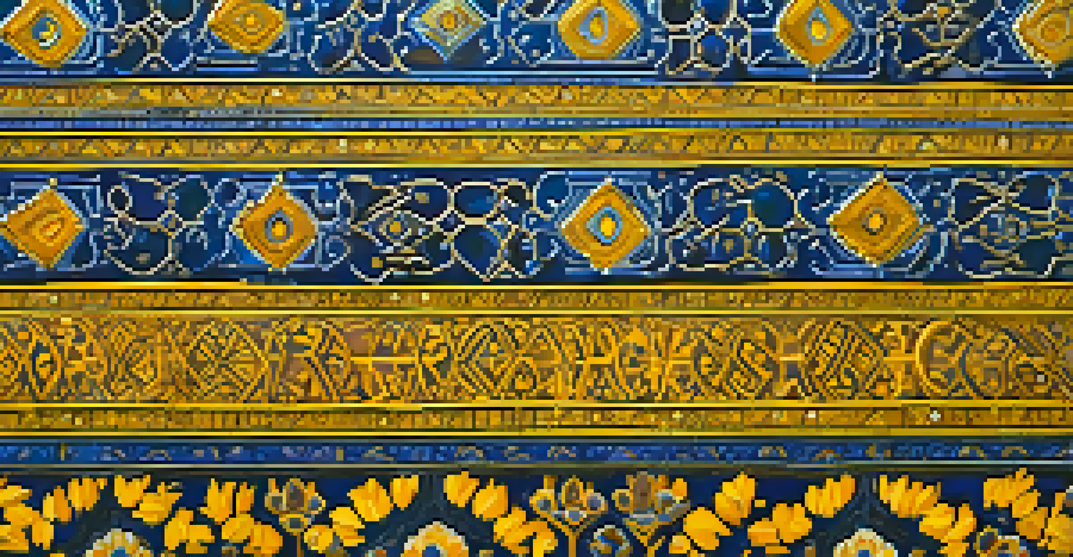 A close-up of a traditional Indian art piece with intricate patterns and rich colors, including deep blue and bright yellow, showcasing cultural significance.