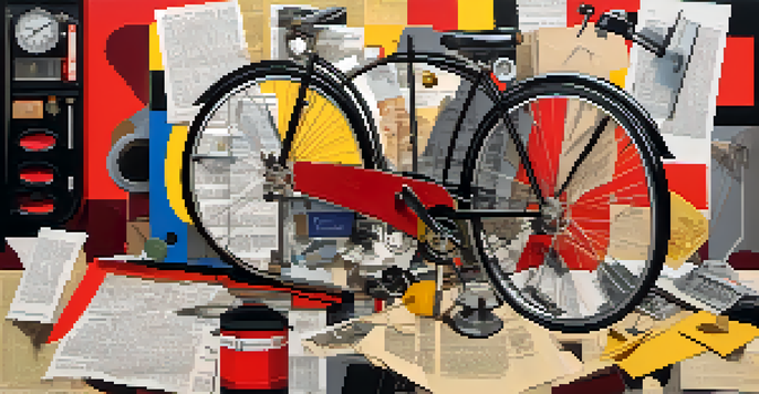 An abstract collage representing the Dadaism art movement, filled with various everyday objects and newspaper clippings, showcasing a chaotic and colorful arrangement.