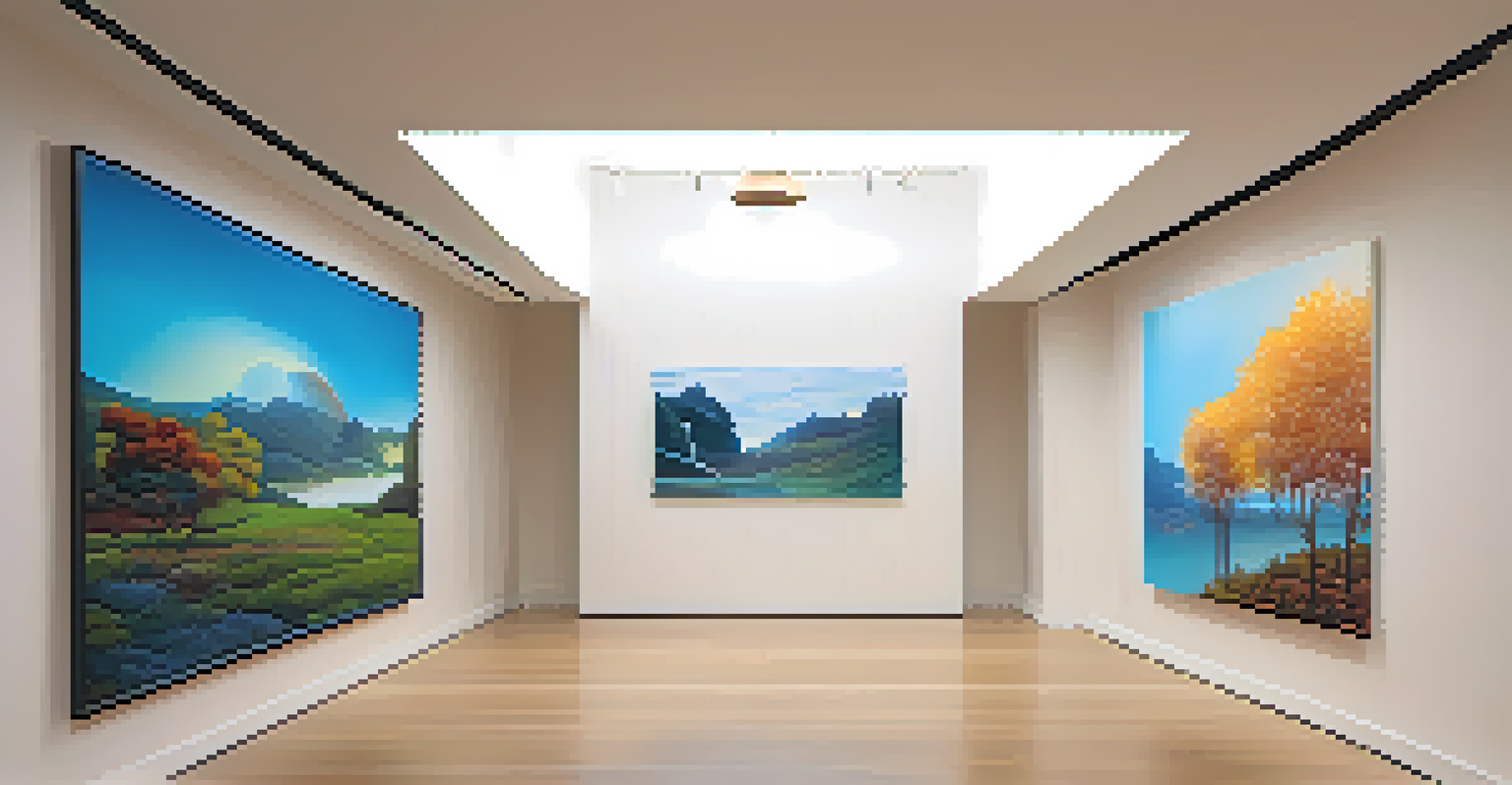 A gallery displaying a blend of traditional painting and digital art, emphasizing sustainability and innovation.