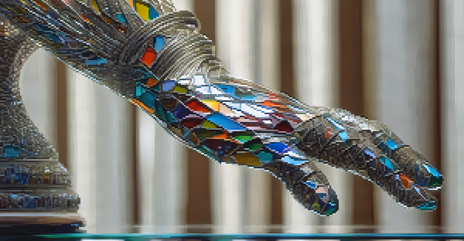 Close-up of a hand holding a delicate glass sculpture, showcasing intricate details and reflections.