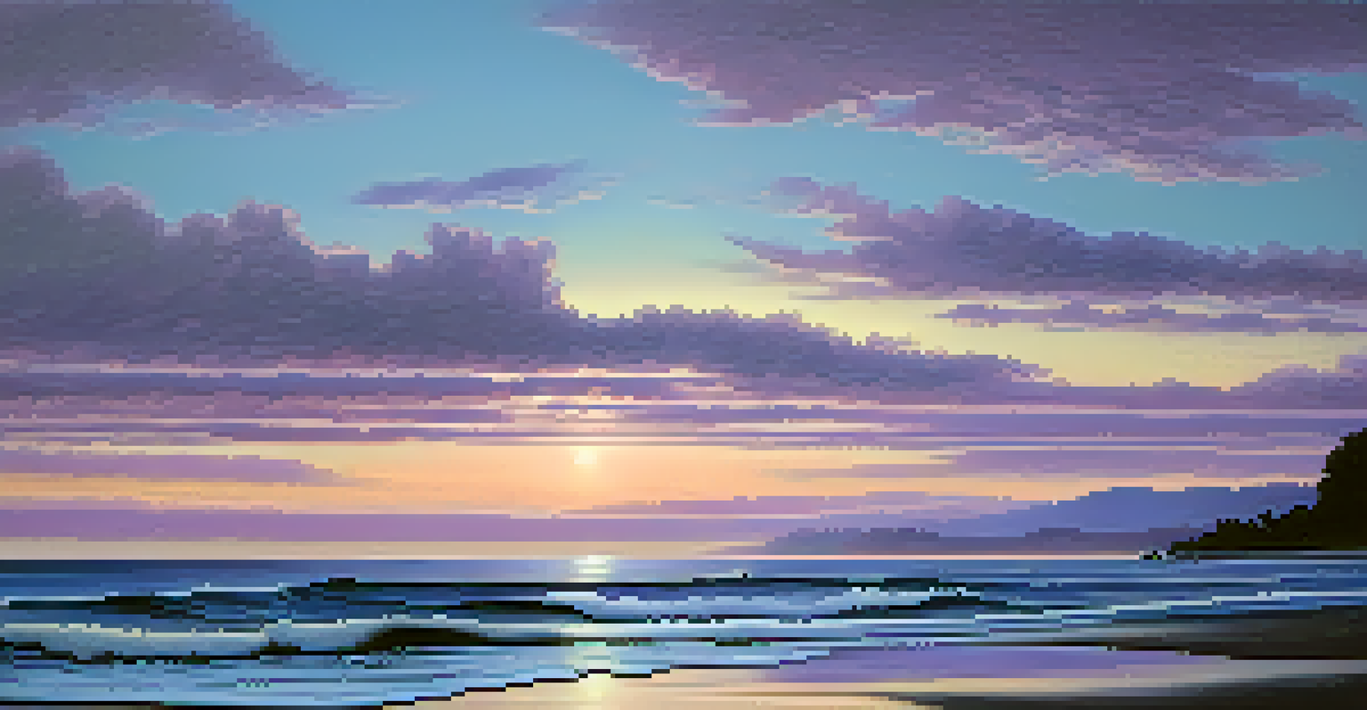 A serene landscape at dusk with soft shades of blue and purple, symbolizing calmness and tranquility.