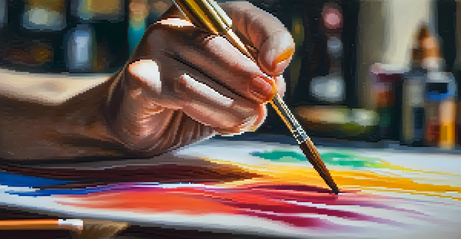 An artist's hand painting on a canvas with vibrant colors and textures.