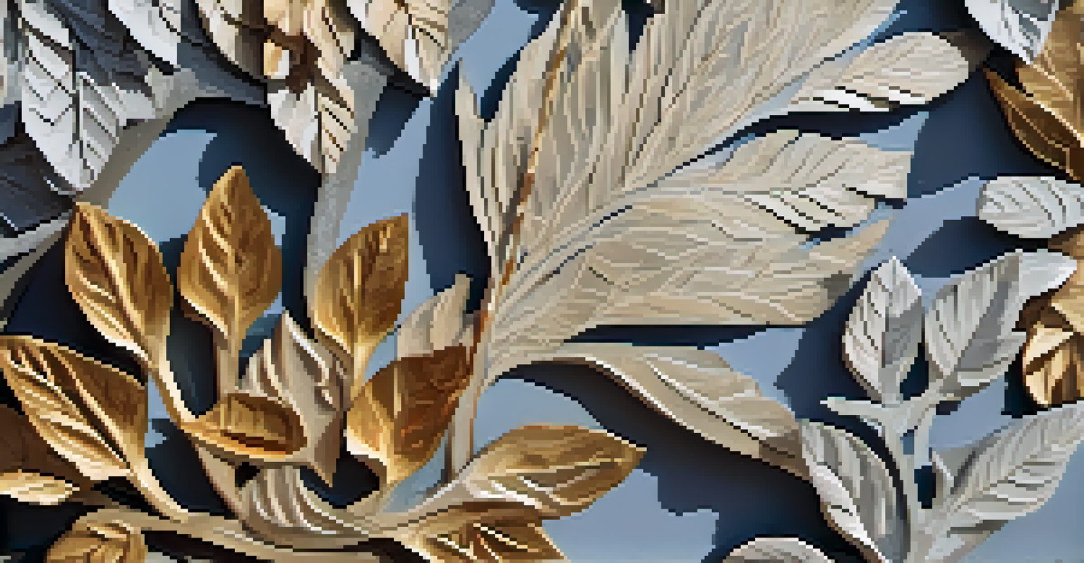 A detailed close-up of a sculpture made from recycled materials, showcasing natural elements and textures.