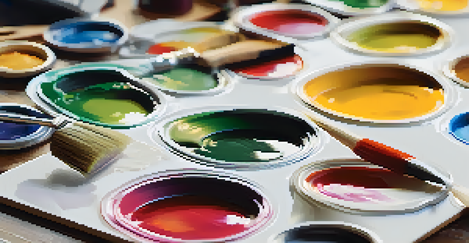 A painter's palette with vibrant colors and a partially completed canvas in the background.