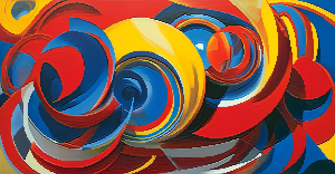 An abstract artwork with bold colors and swirling patterns, representing modern art.