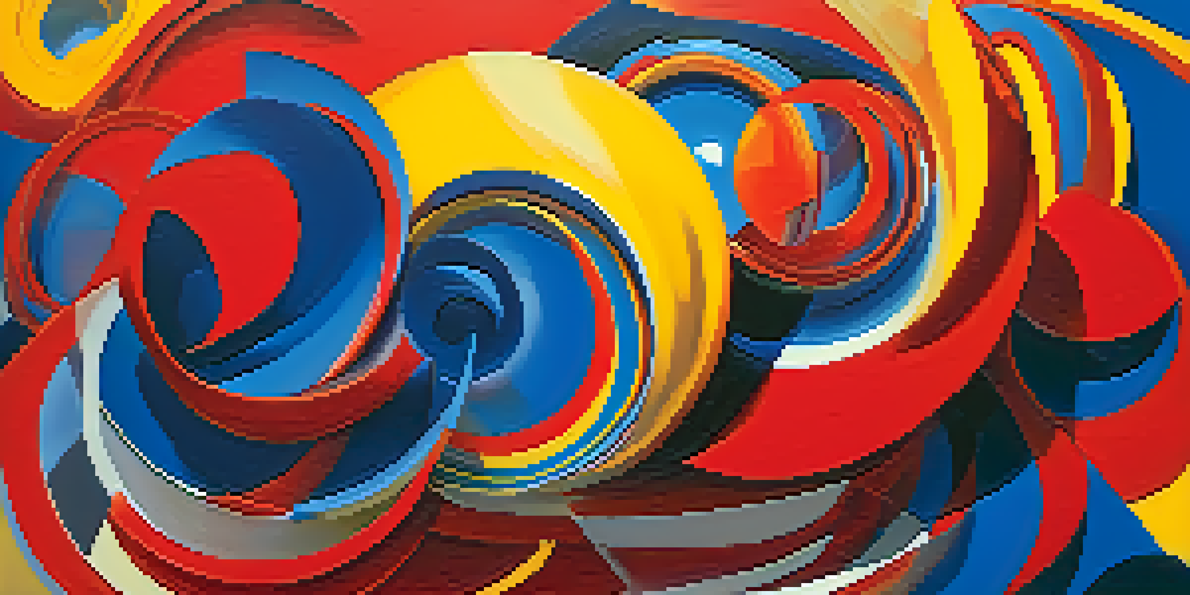 An abstract artwork with bold colors and swirling patterns, representing modern art.