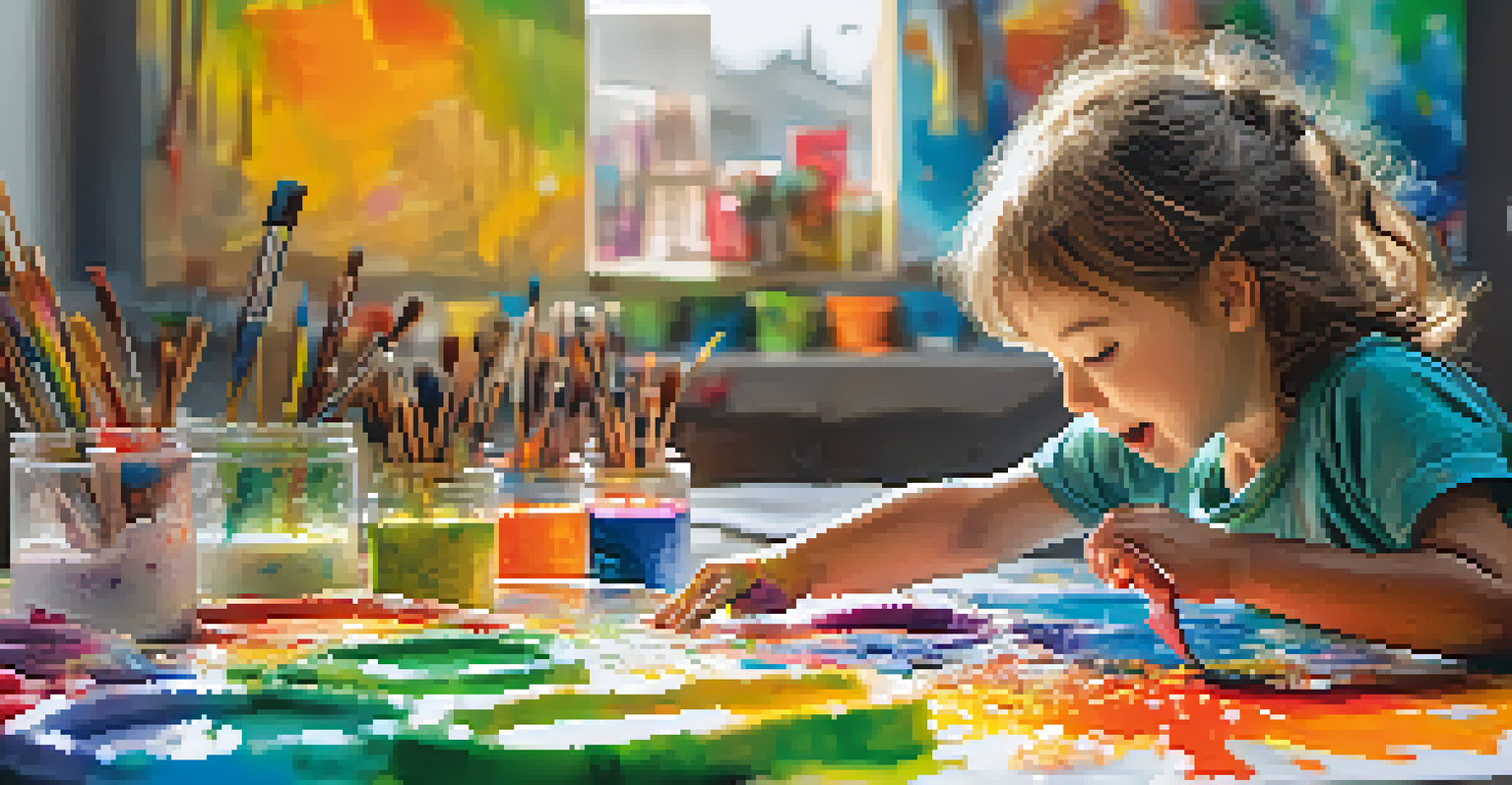 A child joyfully finger painting with bright colors in a creative art space.