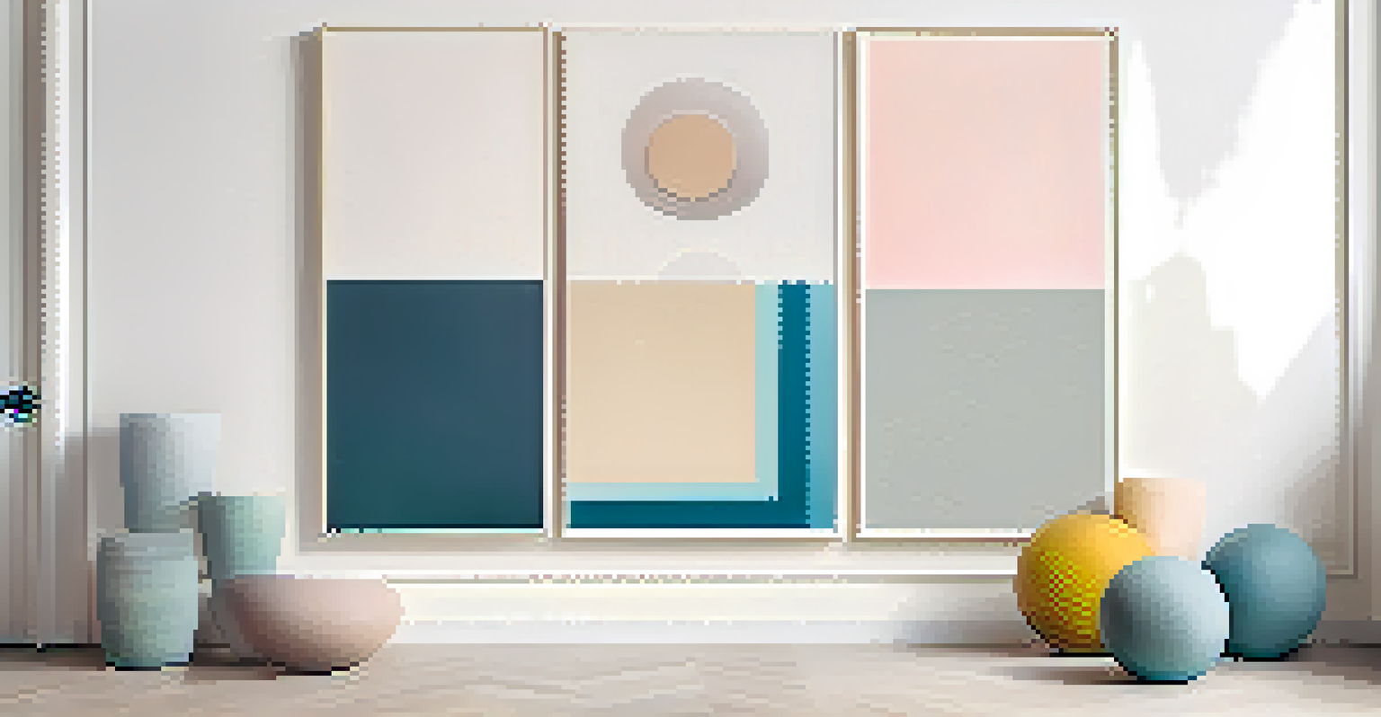 A minimalist artwork featuring geometric shapes in soft pastel colors, promoting calmness and contemplation.