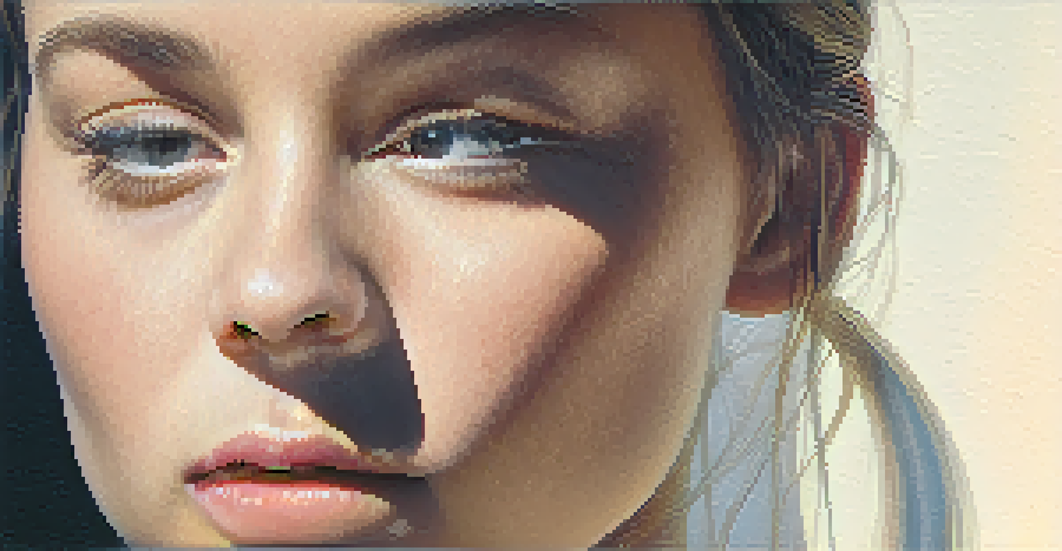 A close-up portrait with a light to shadow gradient on the face, set against a soft pastel gradient background.
