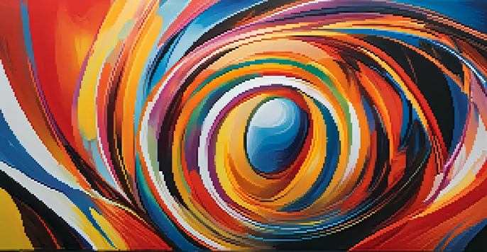 An abstract painting with vibrant colors and dynamic shapes, conveying energy and emotion.