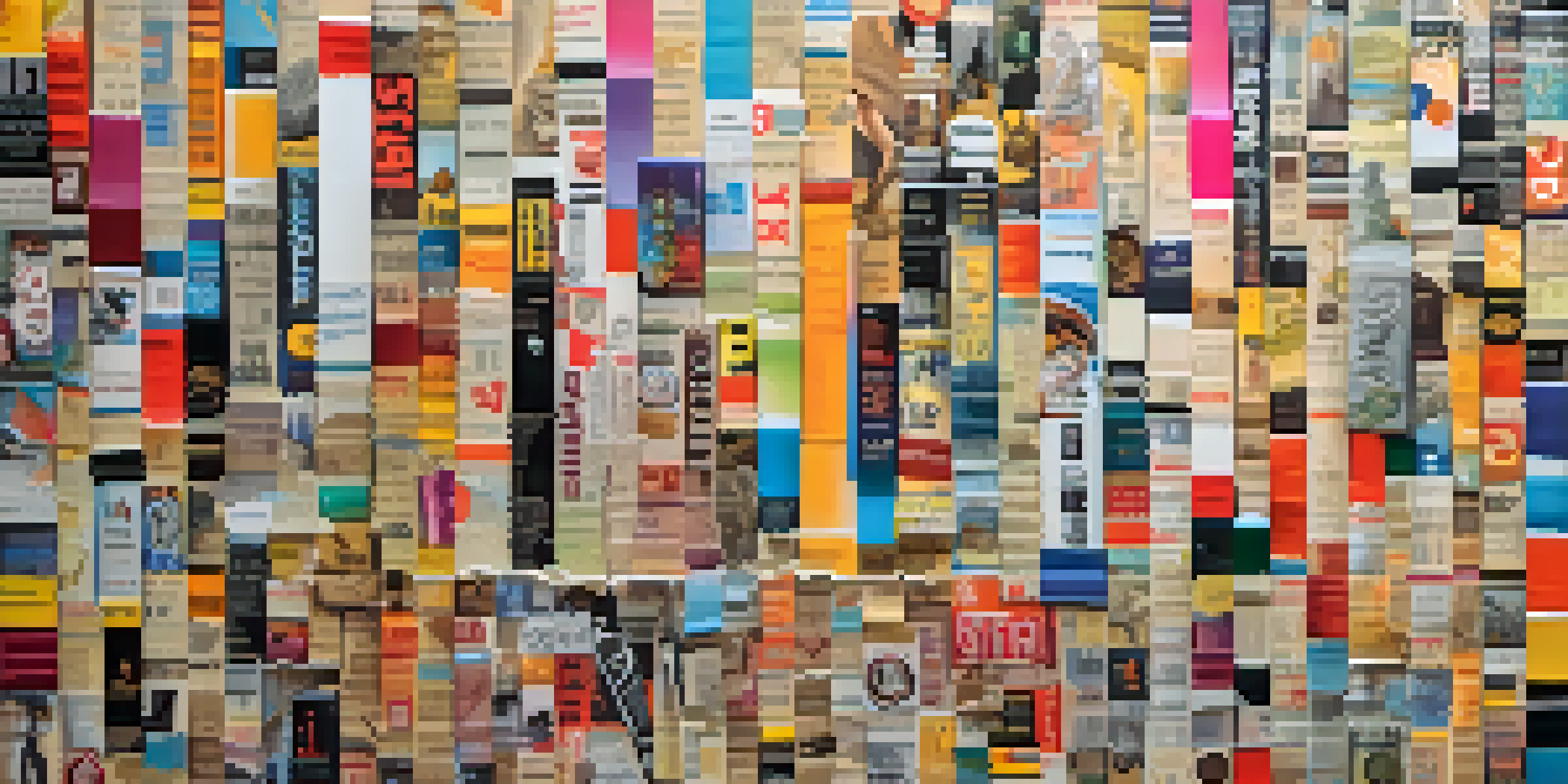 A vibrant mixed media artwork with a collage of magazine clippings and textured fabrics on a canvas, highlighted by soft natural lighting.