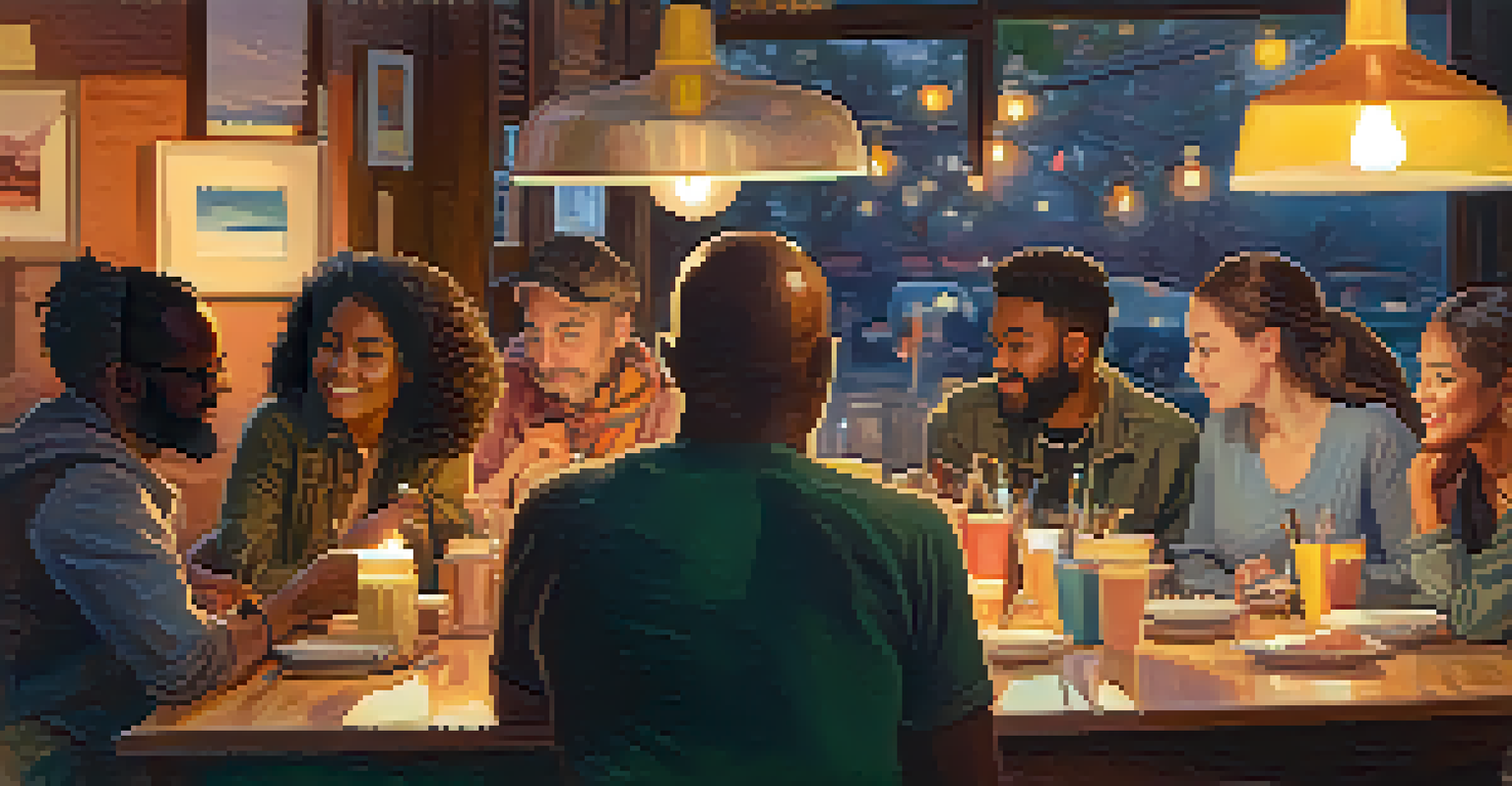 A group of diverse artists collaborating on an art project in a cozy cafe, surrounded by sketches and paint palettes.