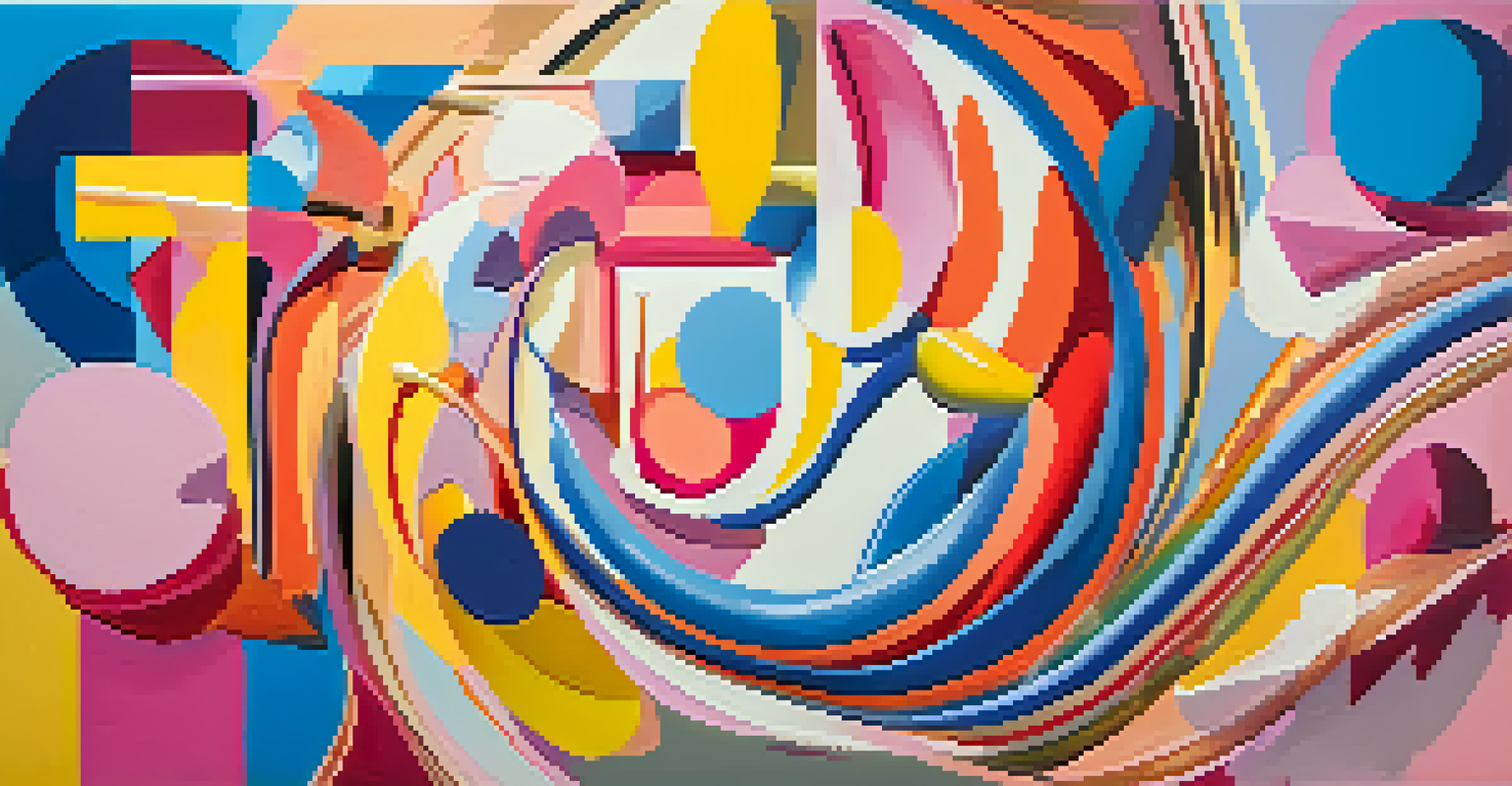 An abstract painting with vibrant colors and dynamic shapes, creating an energetic visual experience.