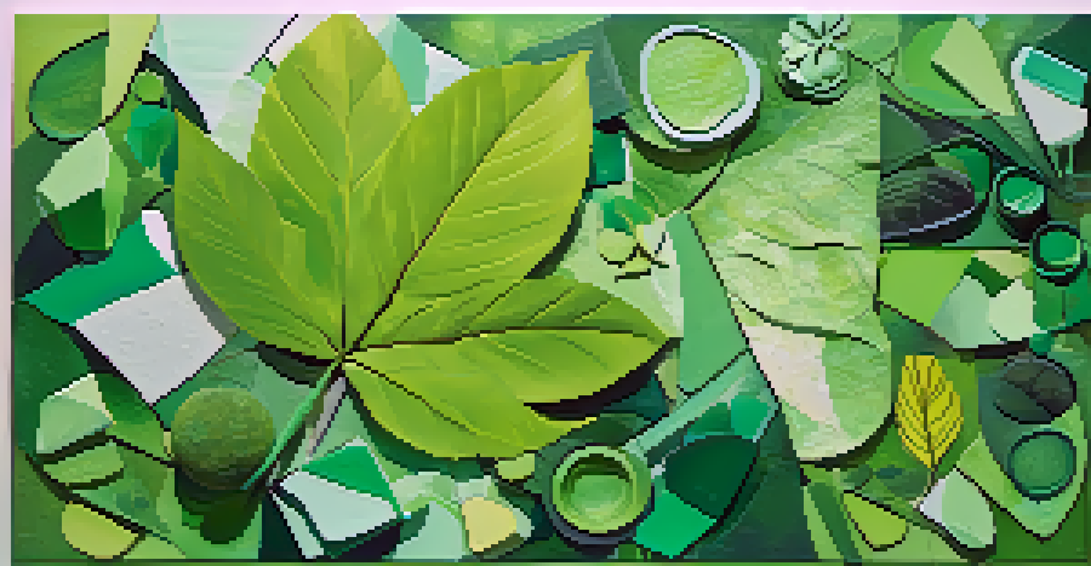 An abstract artwork using recycled materials and various green textures, emphasizing environmental awareness and nature.