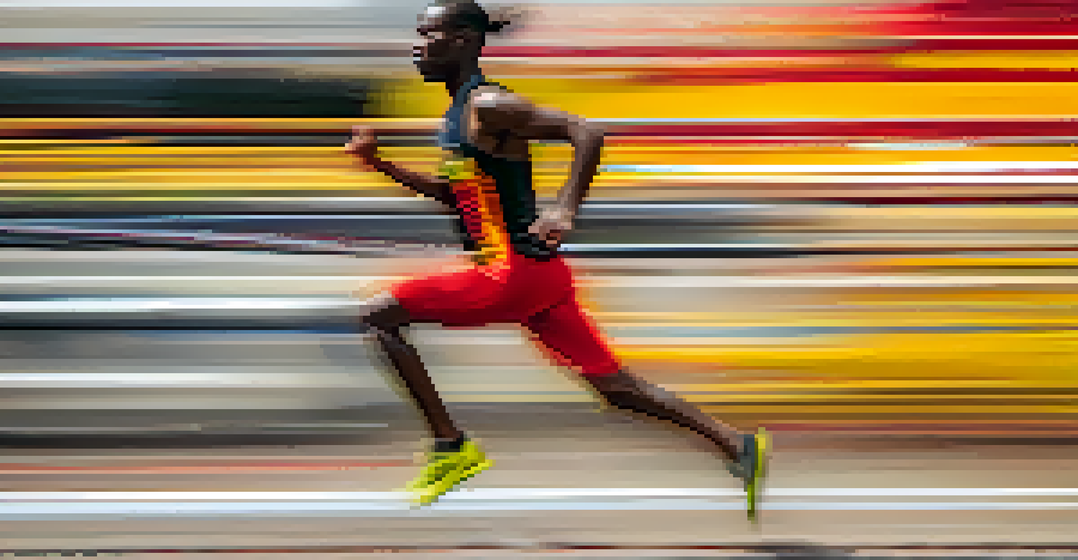 An abstract image of a blurred runner in motion, surrounded by vibrant streaks of color representing speed.