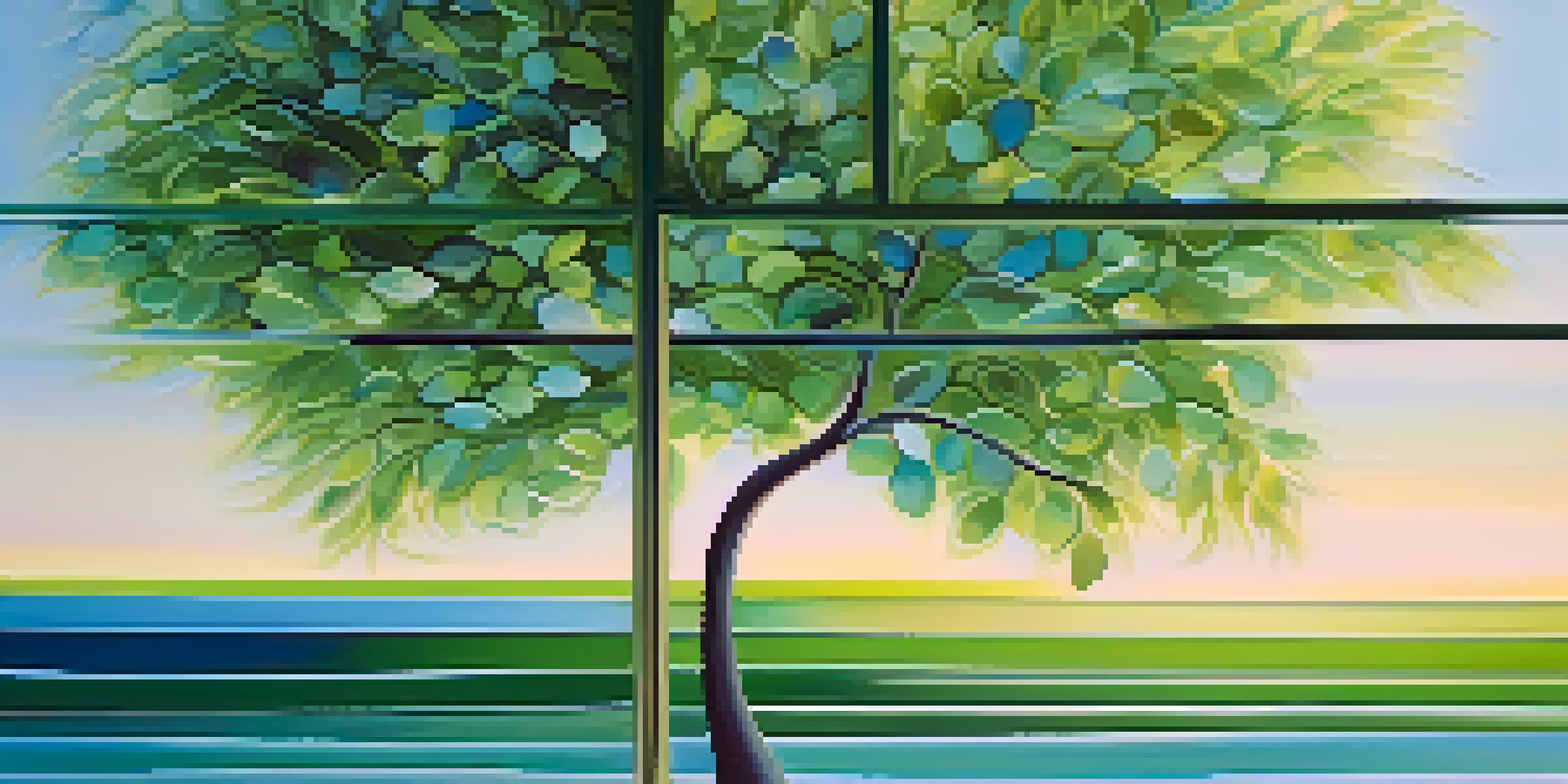 An abstract painting with soft blue and green shapes, radiating calmness and tranquility.