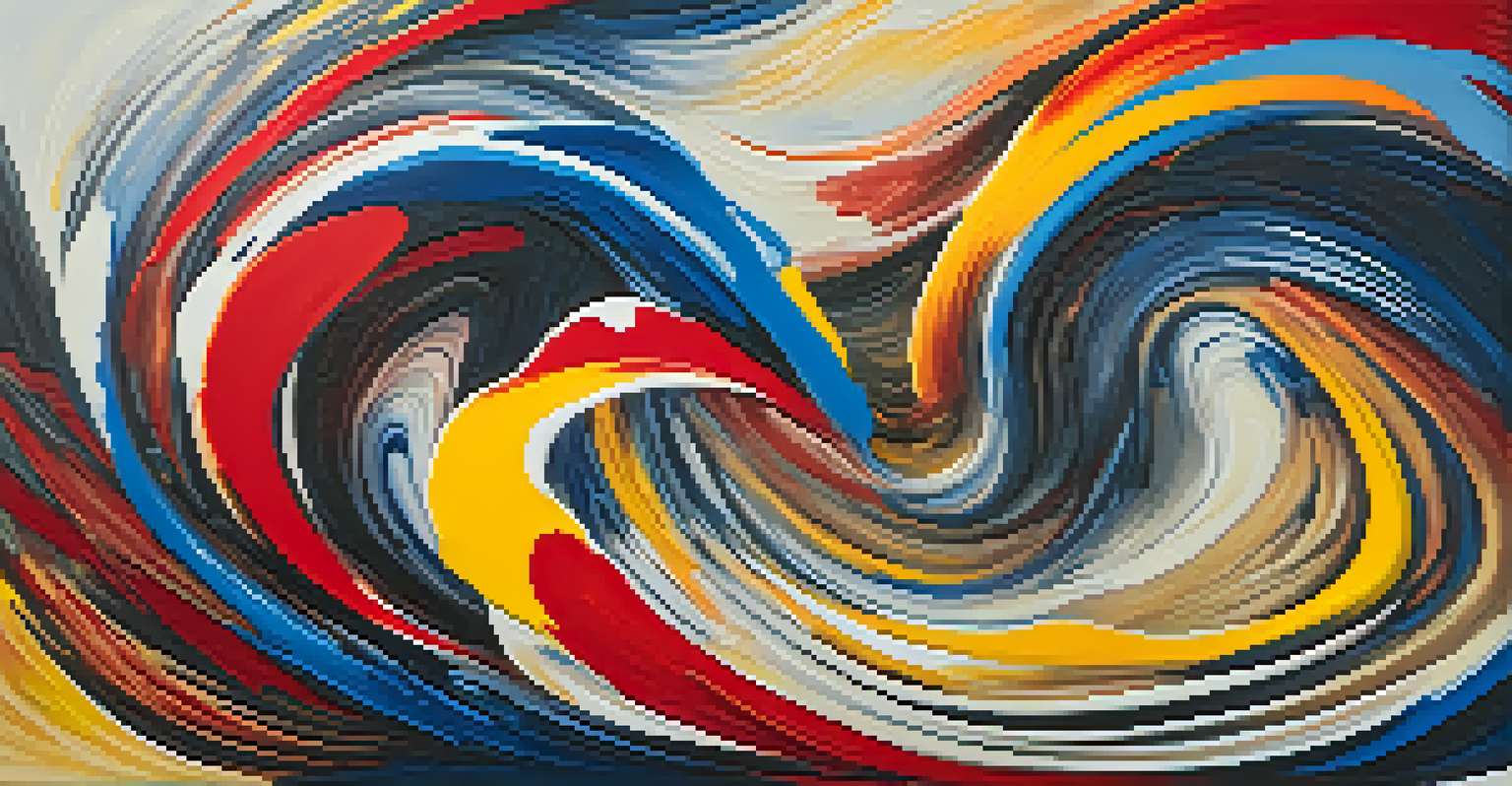 An abstract painting with bold colors and dynamic brushstrokes conveying emotion and movement.