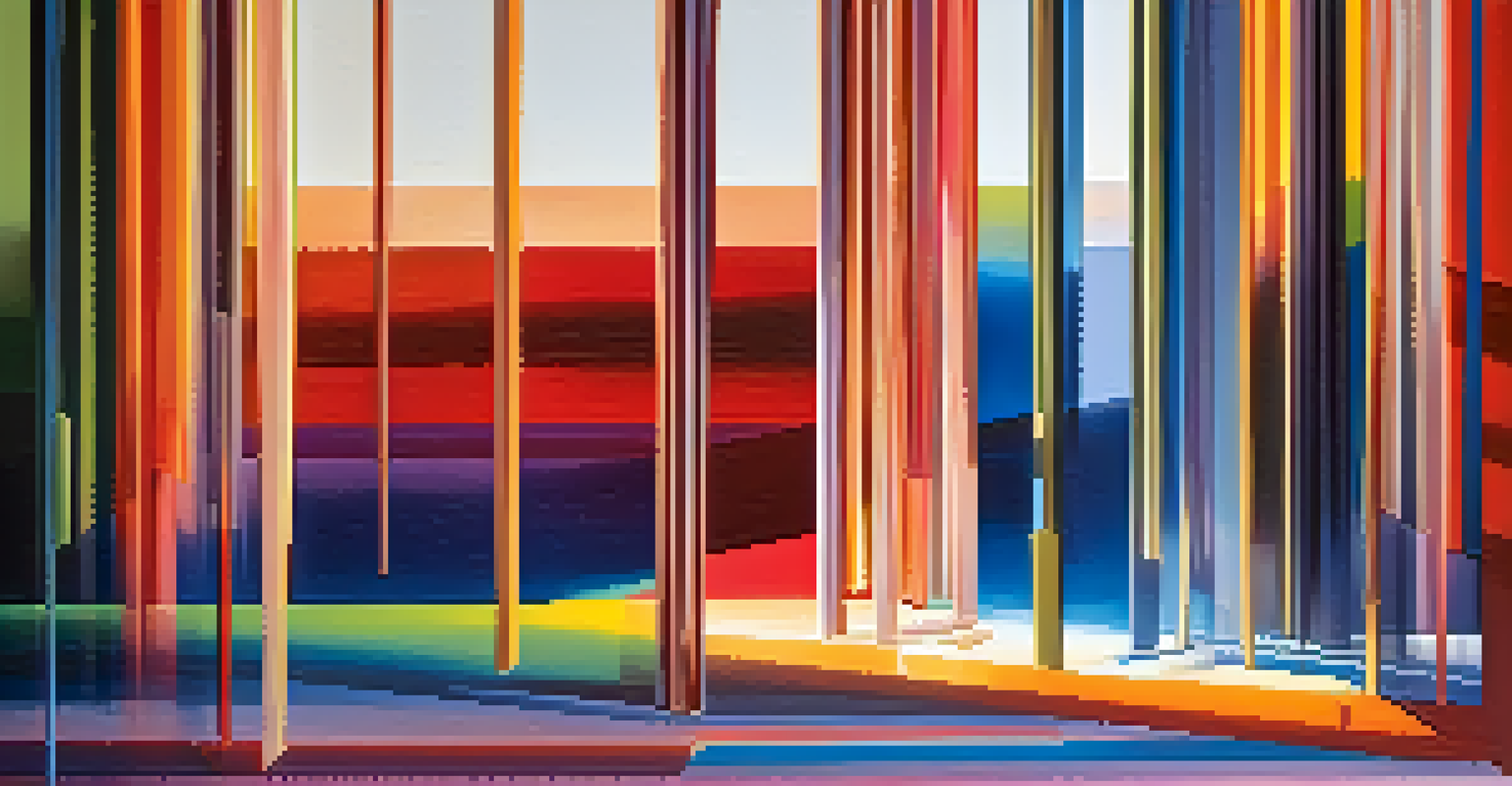 An abstract image with vibrant colors and geometric shapes, illustrating the interplay of light and shadow.