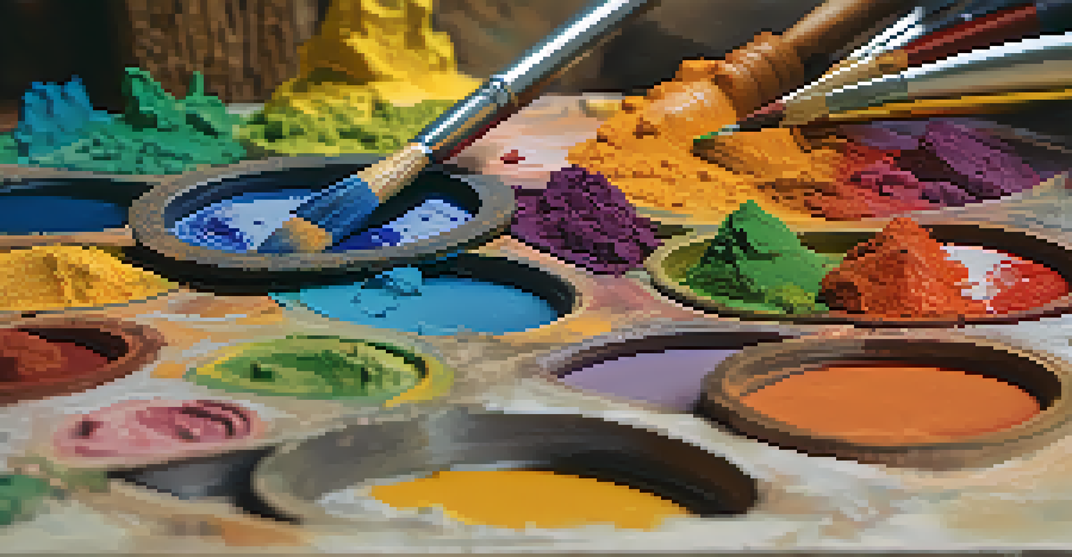 A close-up view of an artist's palette with vibrant colors and a textured canvas in the background, reflecting Impressionist art techniques.