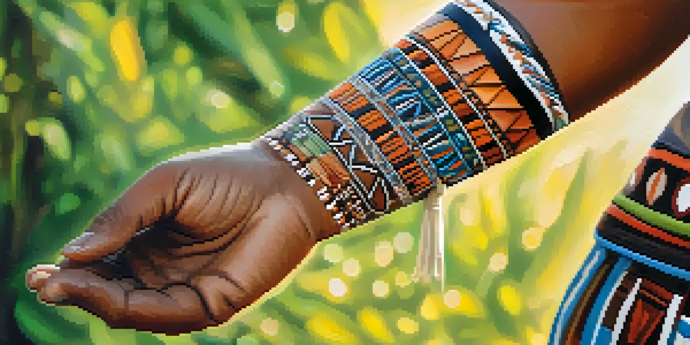 Close-up of a painted arm with intricate Indigenous designs, showcasing vibrant colors and natural skin texture.