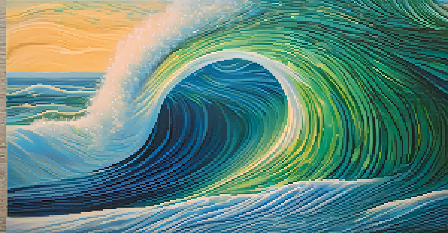 An abstract image with swirling ocean colors of blue, green, and gold, creating a sense of movement with a pastel background.