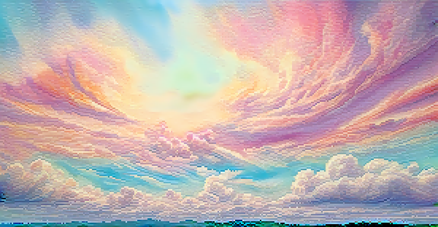 A whimsical watercolor sky with pastel colors swirling to create fluffy clouds, using the wet-on-wet technique, evoking a sense of wonder.