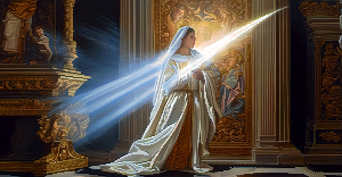 A dramatic Baroque painting showing a saint illuminated by light in a dark setting, emphasizing the contrast between light and shadow.