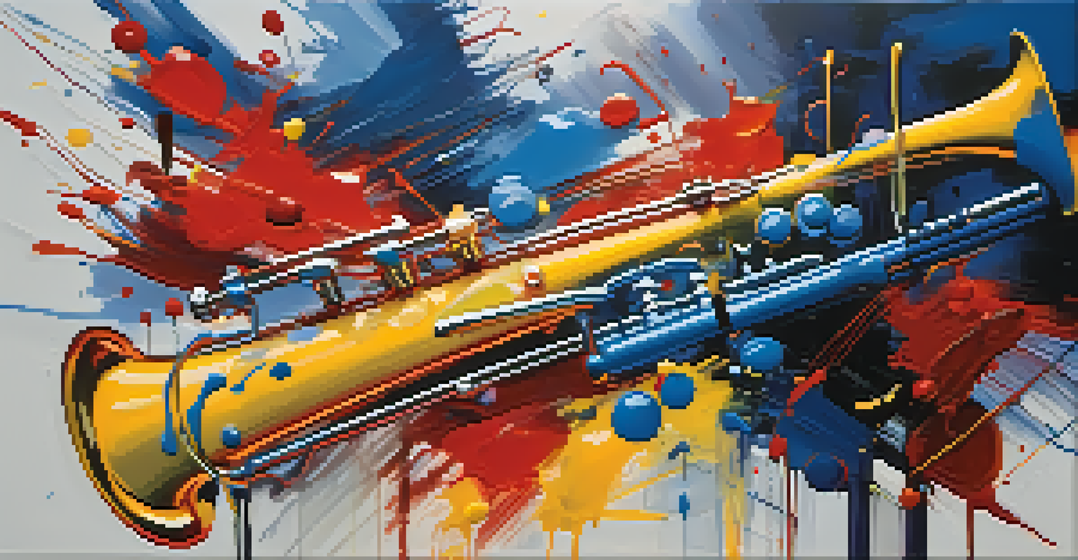 An abstract painting with vibrant colors that reflect the energy of jazz music.