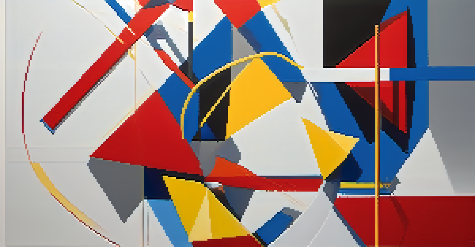 An abstract painting with geometric shapes in bold colors representing the complexities of gender identity, featuring contrasts and depth.