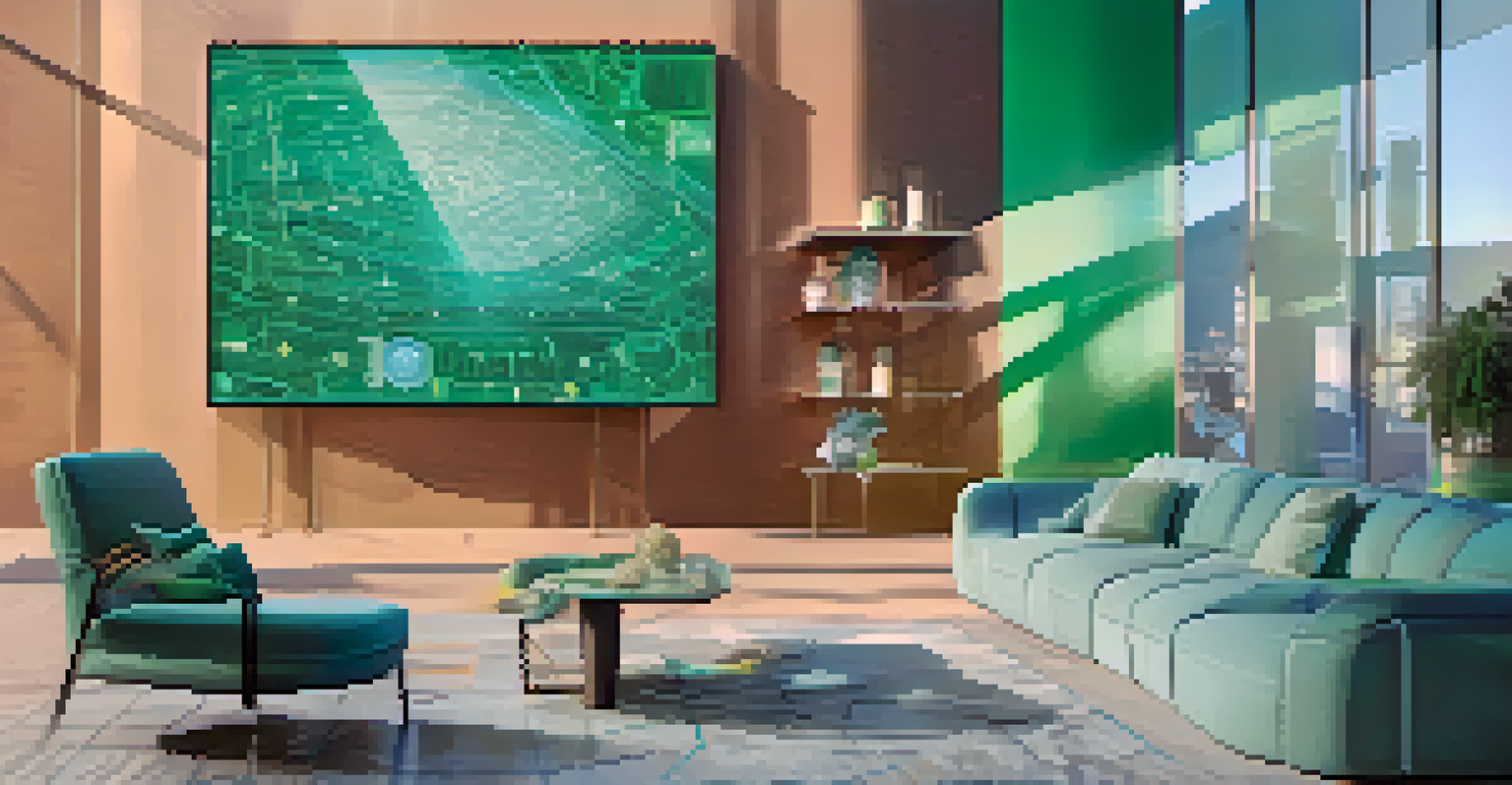 An abstract depiction of art market transparency, showing a digital interface with artworks and provenance information.