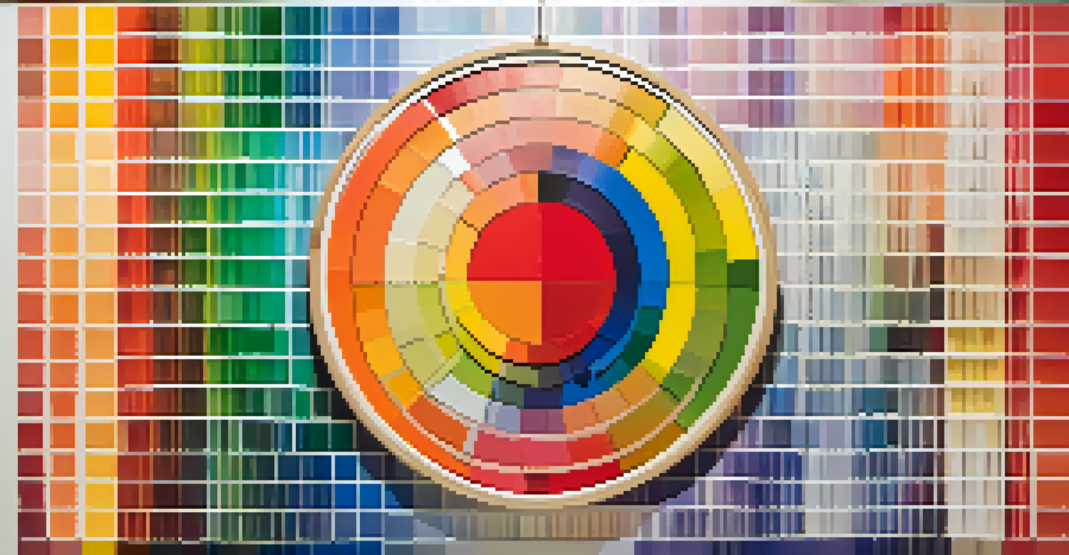 A colorful abstract depiction of a color wheel featuring primary and secondary colors in a circular layout.