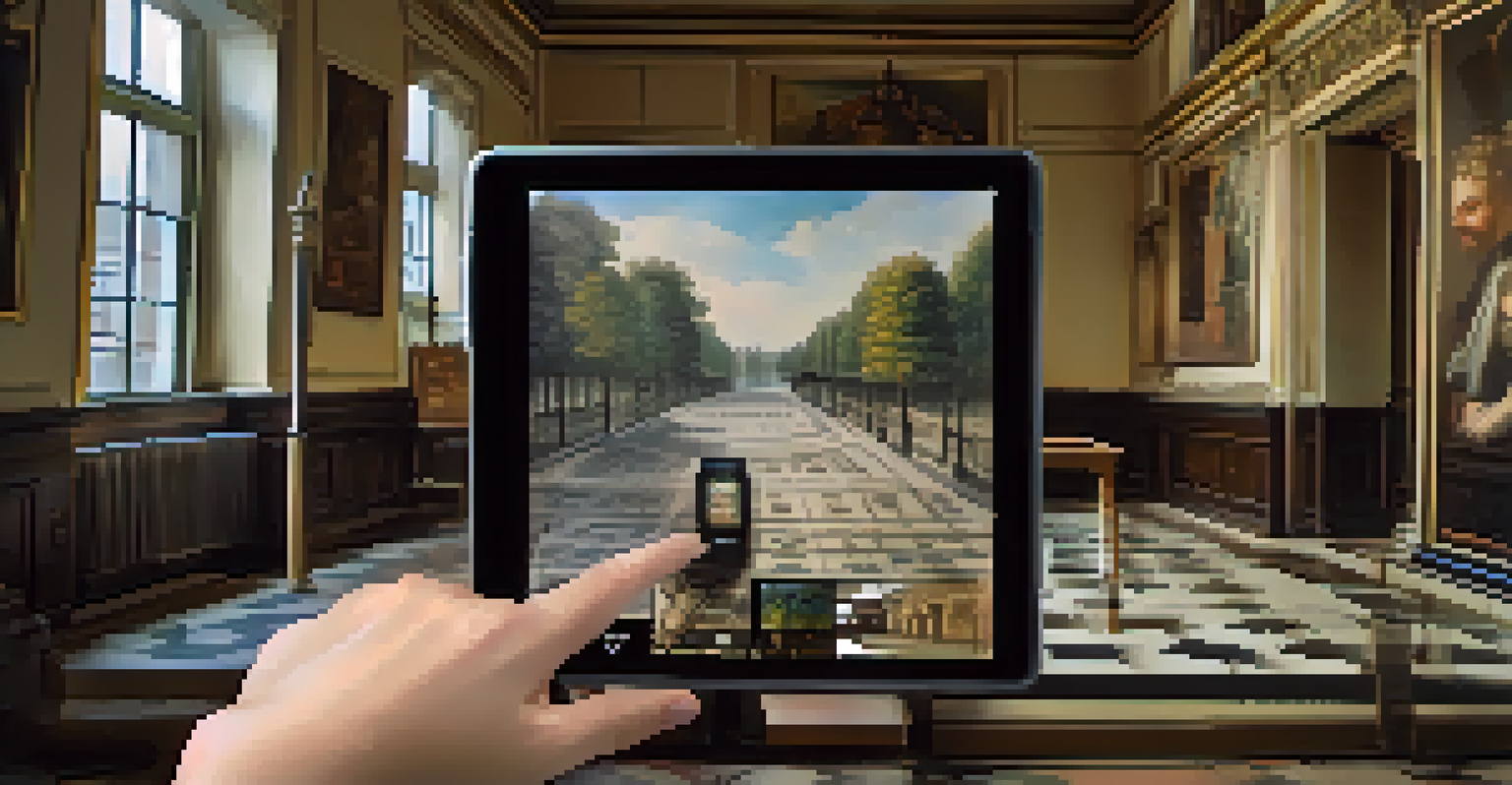 Close-up of an art app on a tablet showcasing augmented reality features of a famous painting with interactive elements.