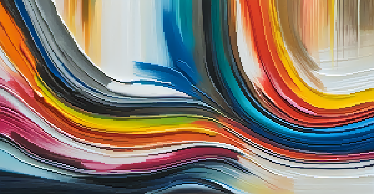 A close-up of a colorful abstract painting focusing on texture and brushstrokes.